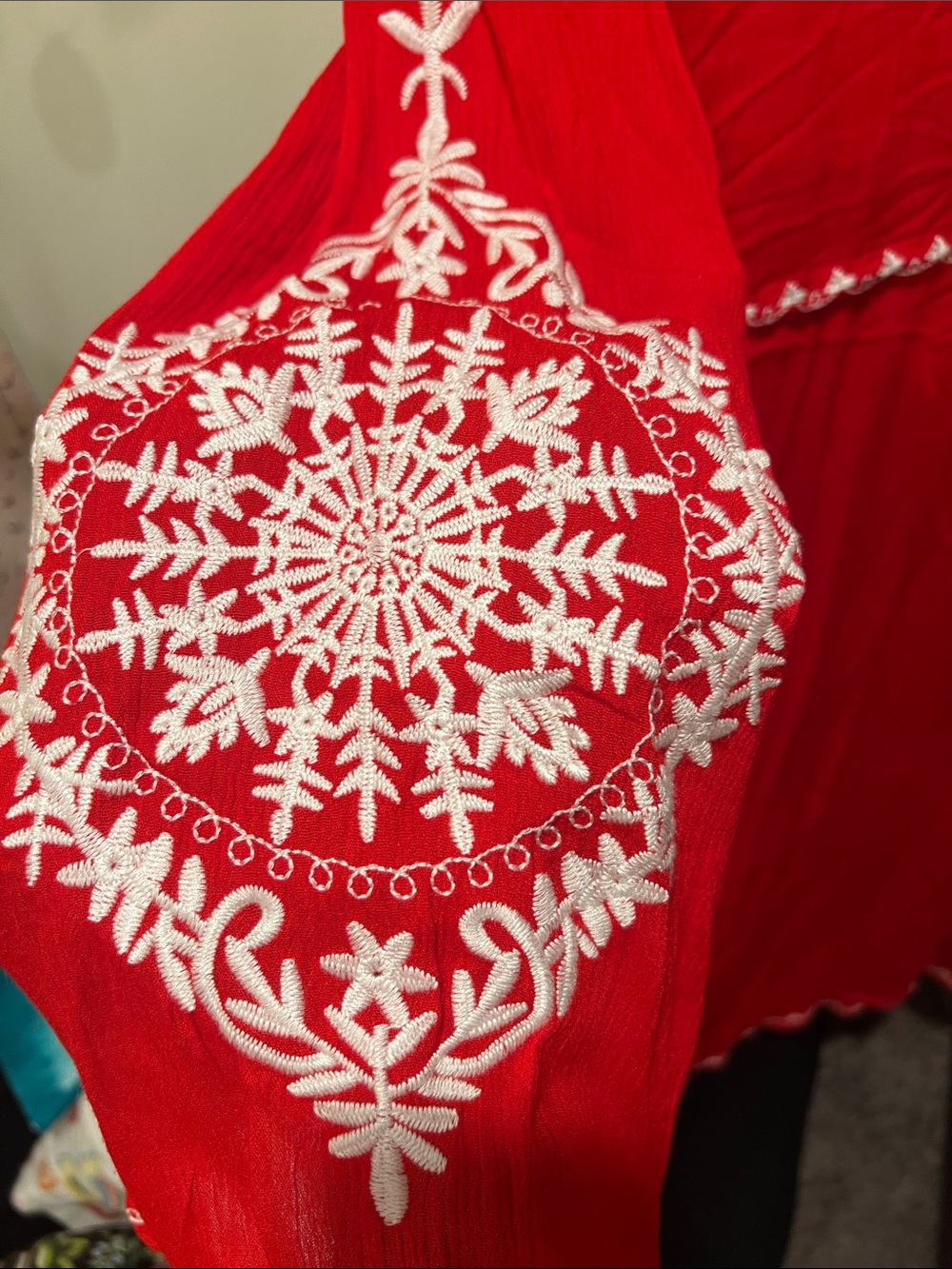 White Mark Red Maxi Dress with White Embroidered Detail - Picture 4 of 4